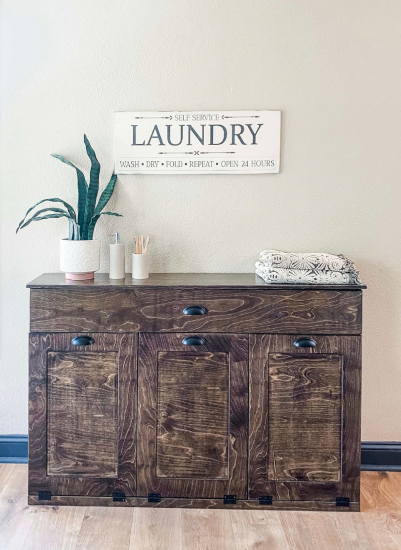 Templeton laundry with a storage drawer farmhouse doors in dark brown