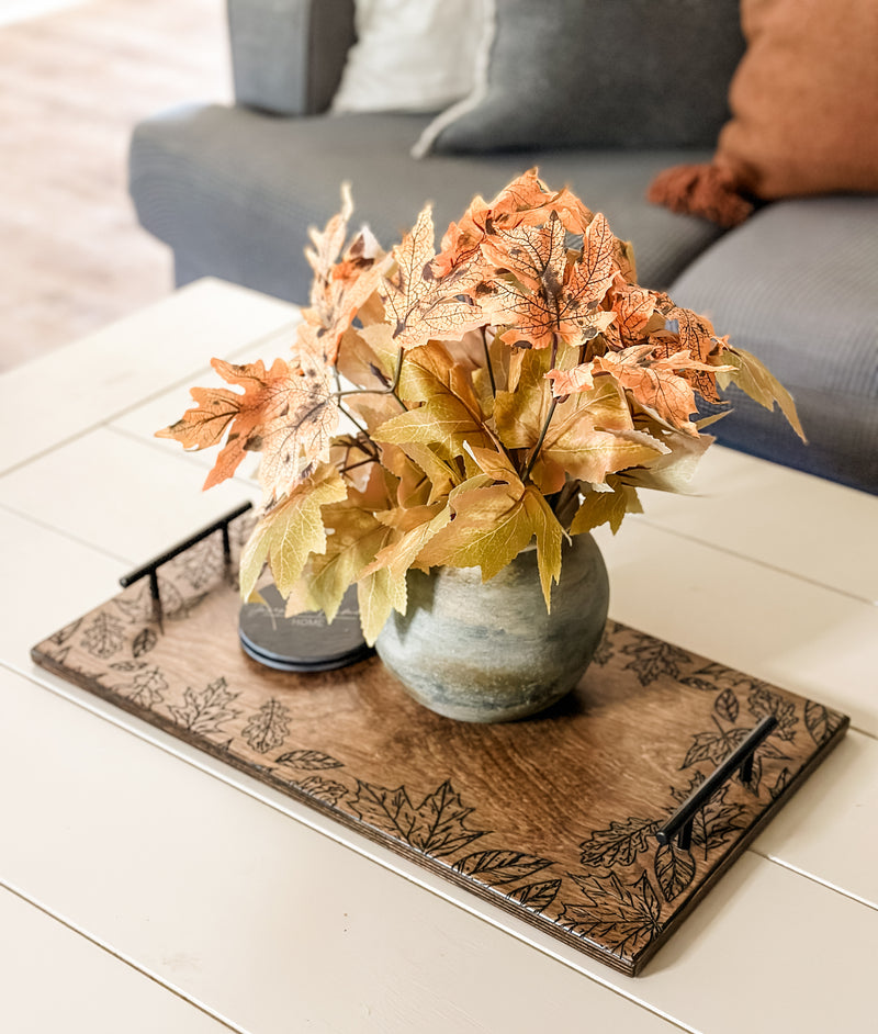 Leaf wreath fall warm brown serving tray