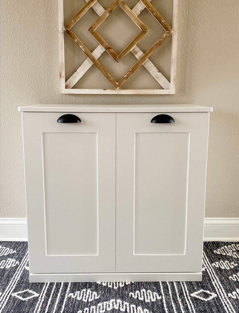 Double style pet food storage in white farmhouse style