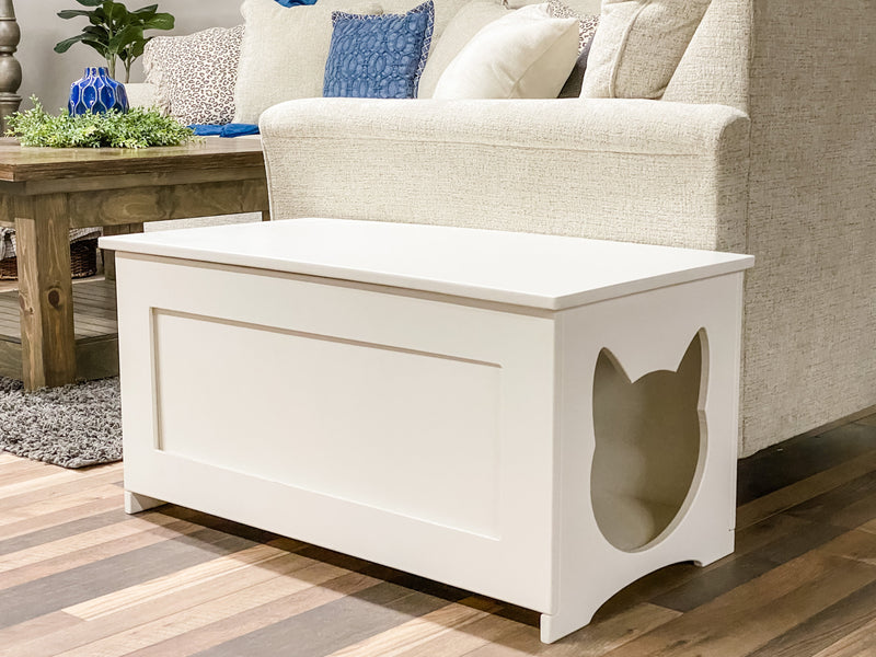 Maine coon size hidden litter box in white with a flat panel - extra large