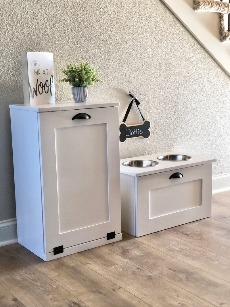2 bowl elevated dog feeder with storage