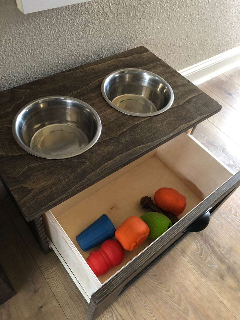 Two Bowl Size Elevated Dog Feeder in Dark Brown