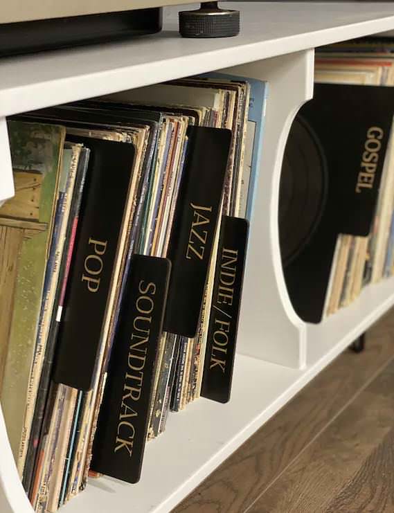 Vinyl album organizer divider in black stain