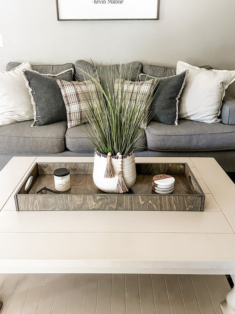 Counter organizer tray in gray brown stain