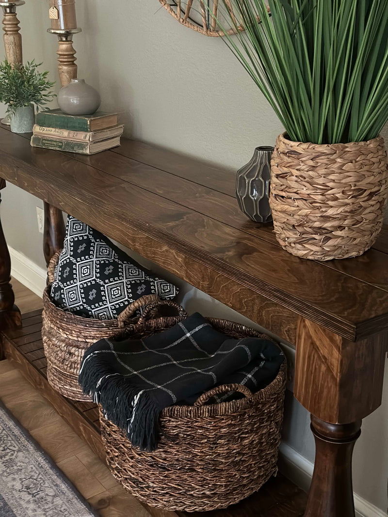 Entry table with baluster legs fully stained