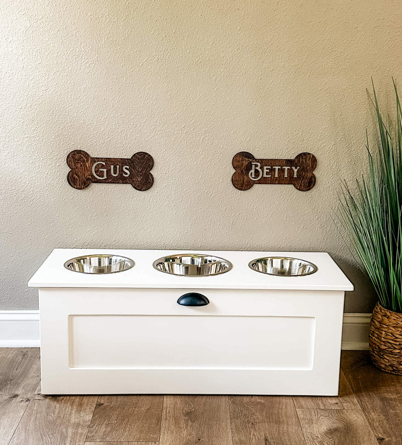 3 bowl elevated pet feeder with storage drawer