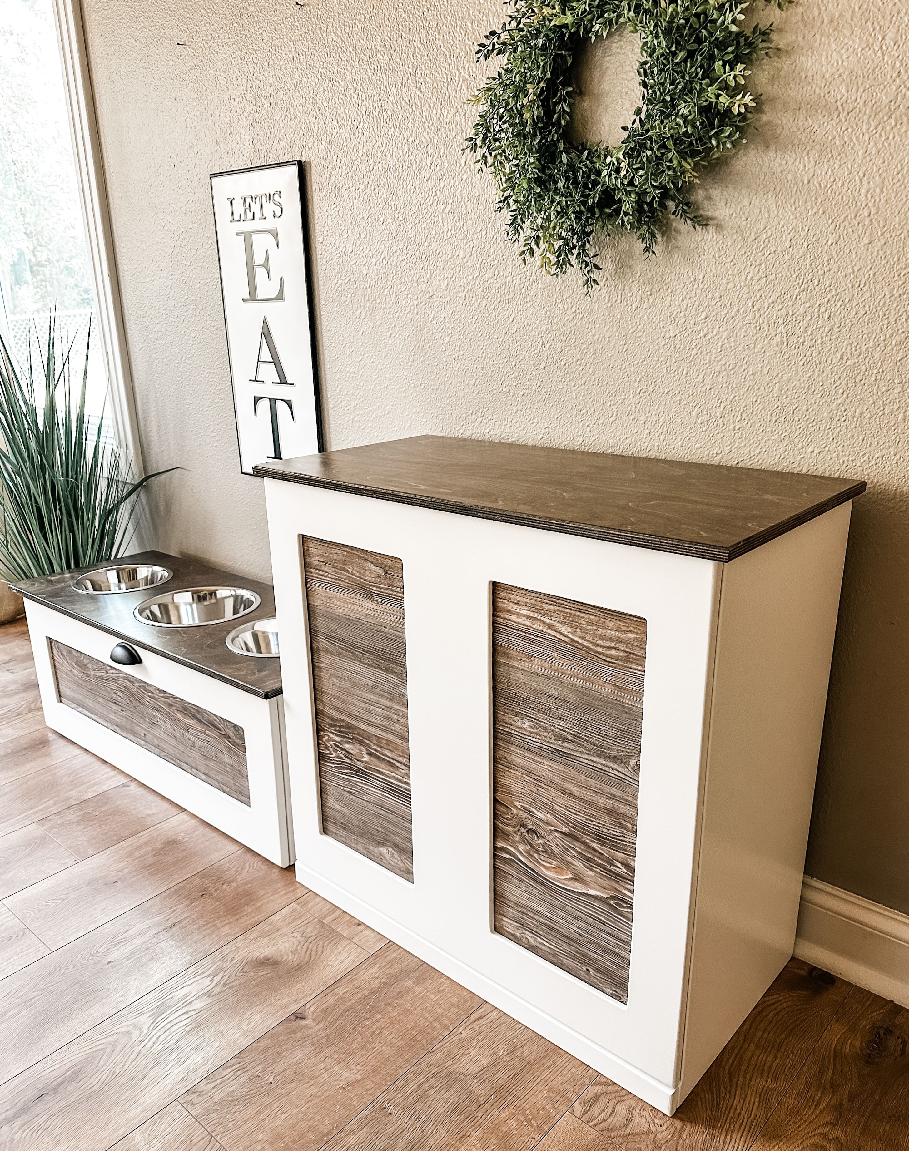 Double Style Pet Food Storage in White with a Chalkboard Front The