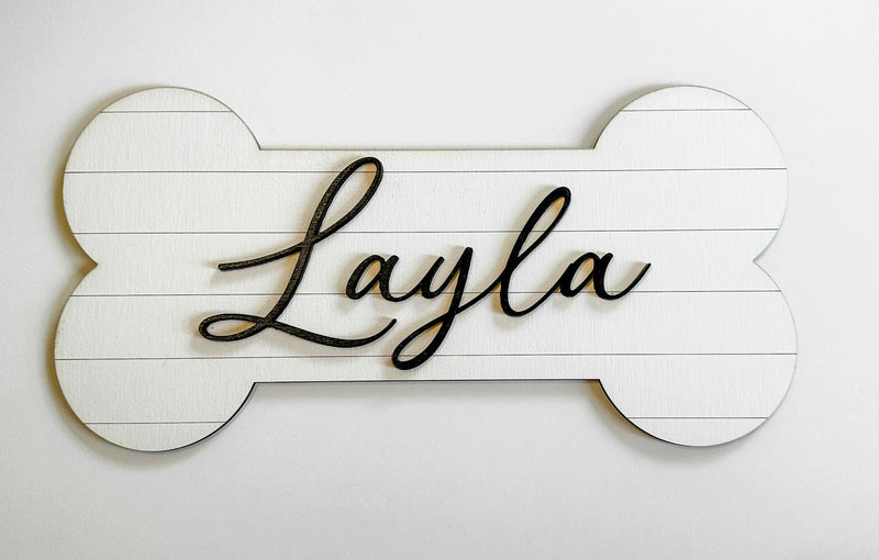 Farmhouse shiplap look dog bone sign 3-d cursive font