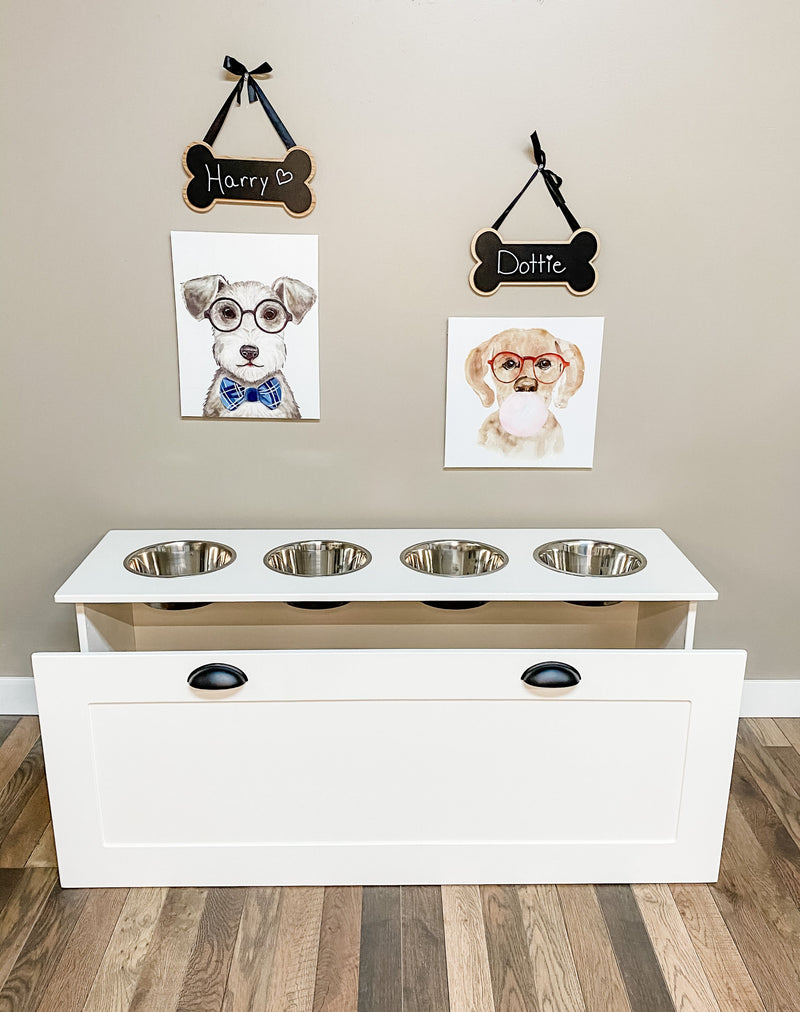 Four bowl large size white elevated dog feeder -