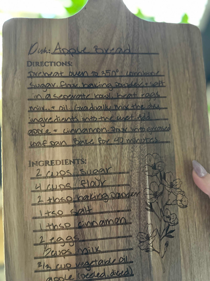 Custom recipe personalized cutting board