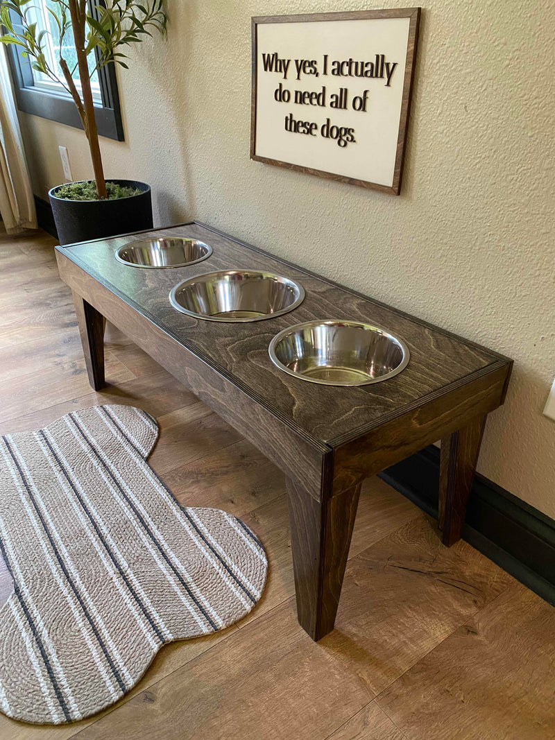 simple elevated pet feeder *warm brown / 14in / 3 bowl*