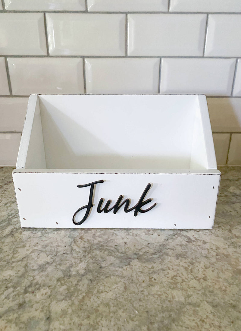 handmade wooden remote "junk" caddy white distressed
