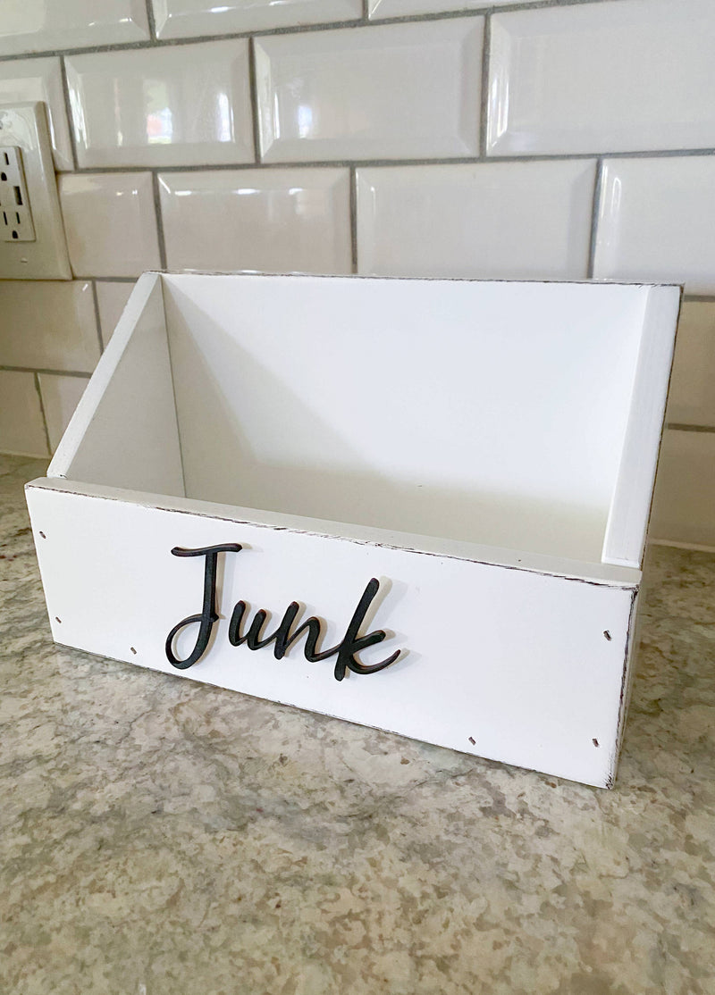 handmade wooden remote "junk" caddy white distressed
