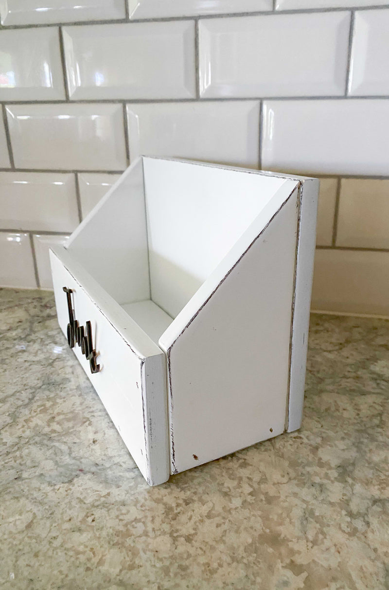 handmade wooden remote "junk" caddy white distressed