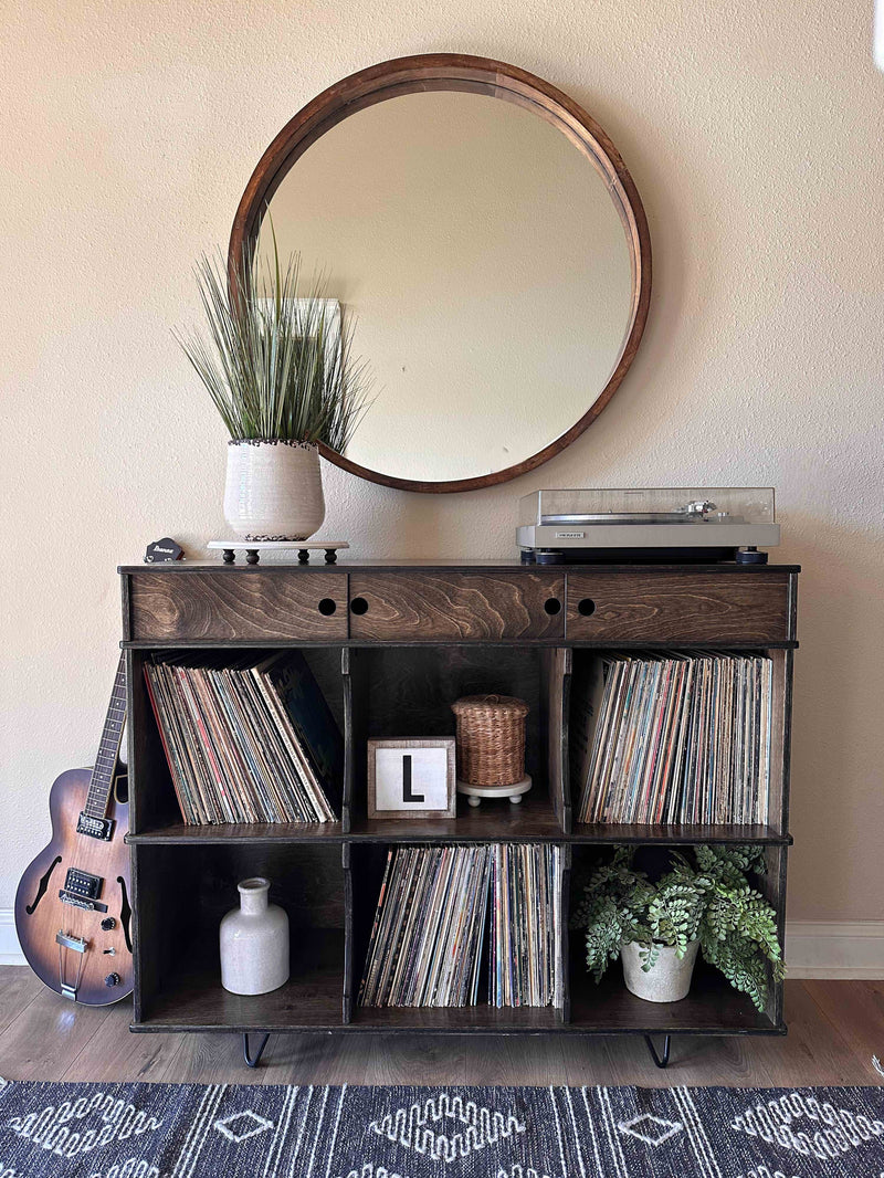 Credenza storage with media compartments