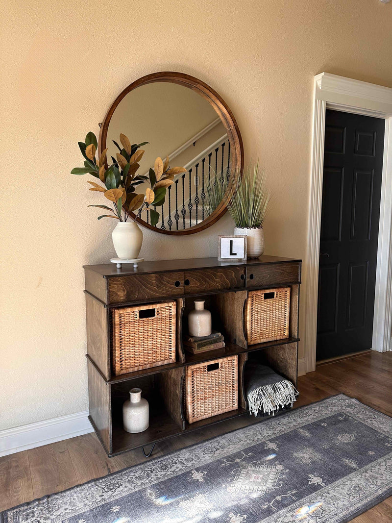 Credenza storage with media compartments