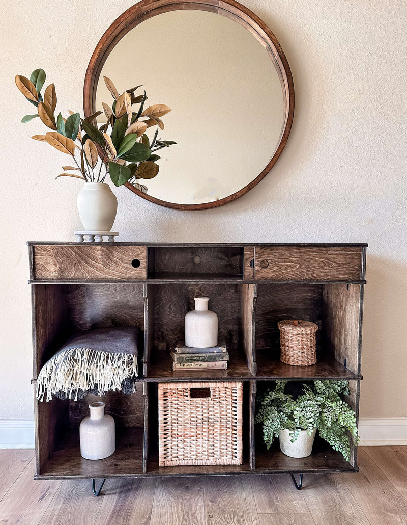 Credenza storage with media compartments
