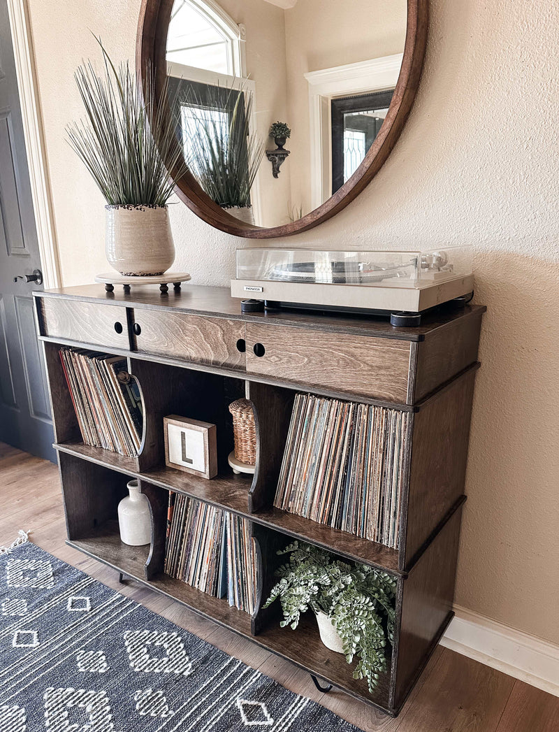 Credenza storage with media compartments