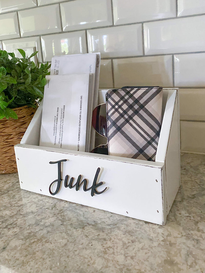 handmade wooden remote "junk" caddy white distressed