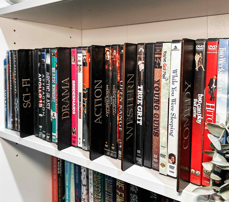 DVD organizers stained black