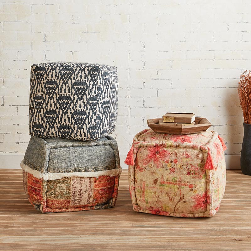 Blue patterned pouf