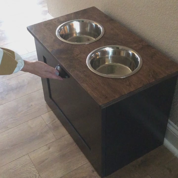 Two Bowl Size Elevated Dog Feeder in Dark Brown