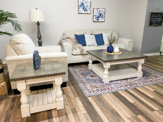 Rustic baluster farmhouse end table aged barrel