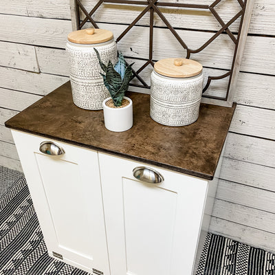 Stained top for tilt out trash bins and laundry hampers. This is an add on item for your order.