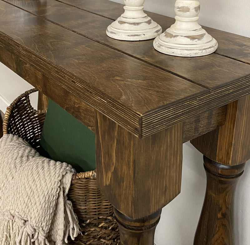 Entry table with baluster legs fully stained