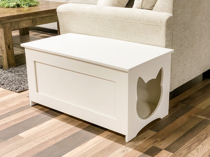 Hidden litter box in white with a flat panel