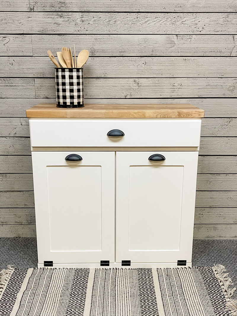 Butcher block top for tilt out trash or laundry hamper cabinets -add to your order