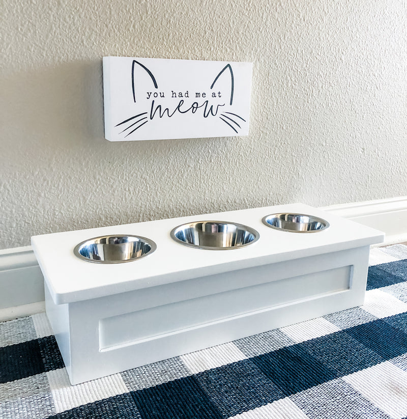 3 bowl small size elevated pet feeder in white