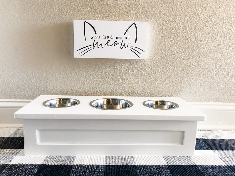 3 bowl small size elevated pet feeder in white