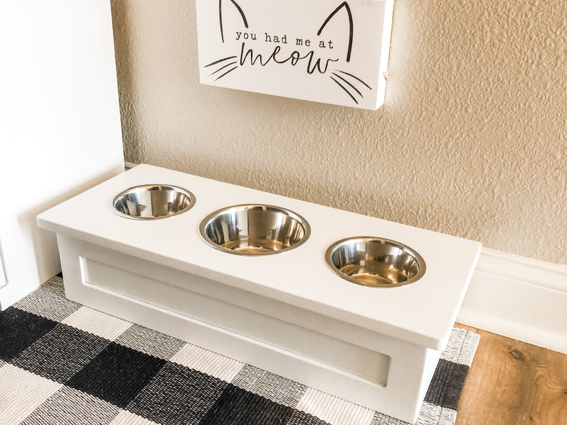 3 bowl small size elevated pet feeder in white