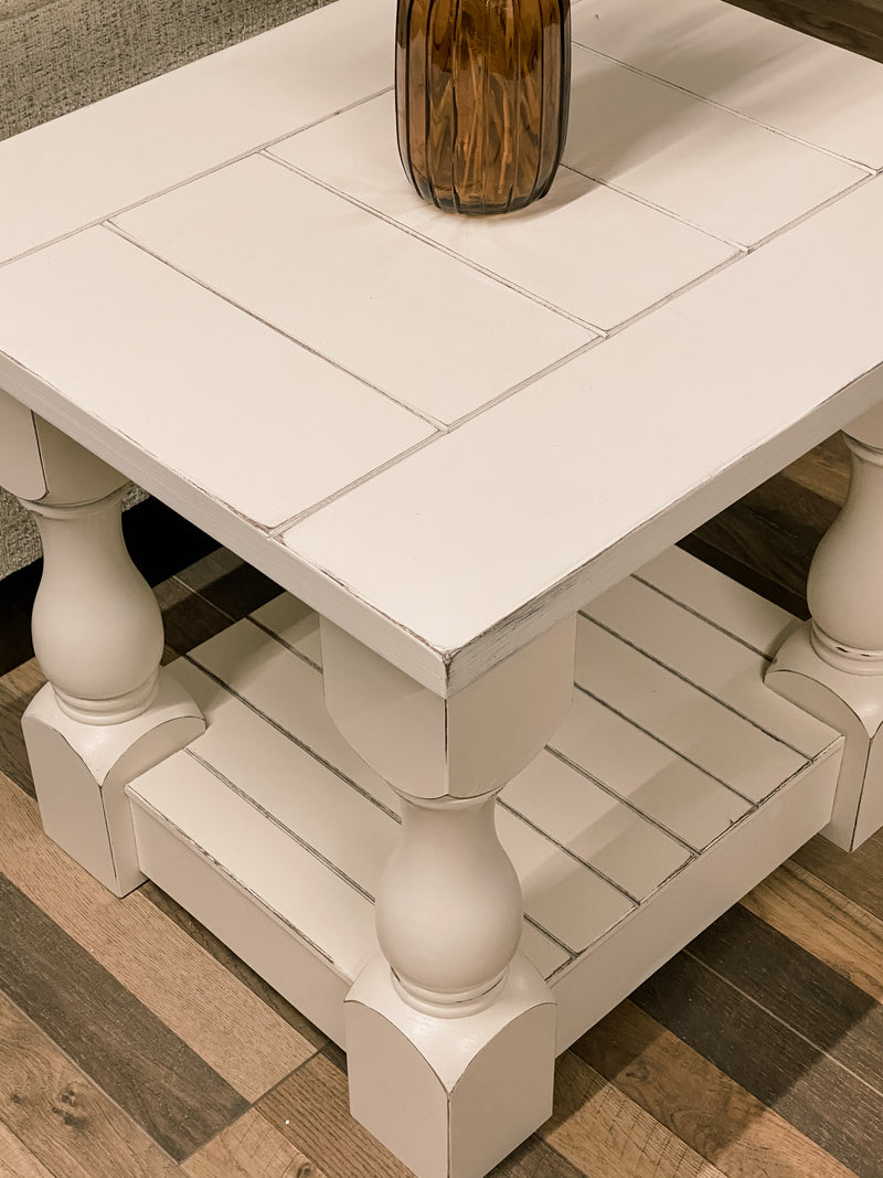 Rustic baluster farmhouse end table distressed
