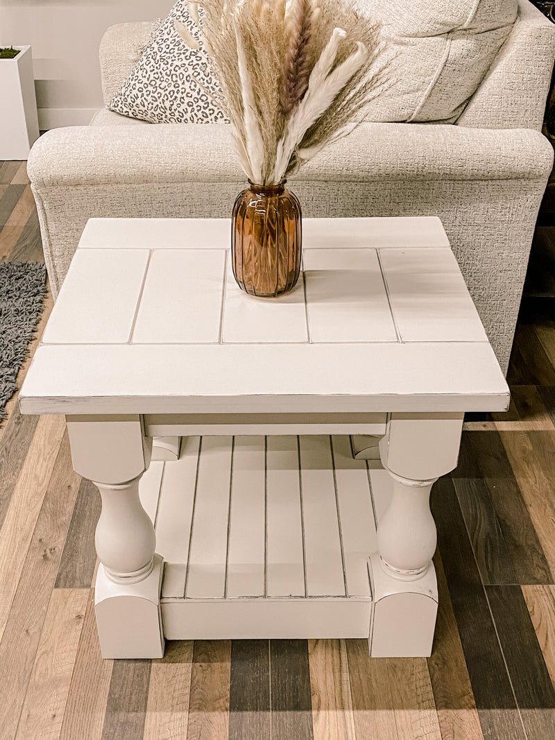 Rustic baluster farmhouse end table distressed