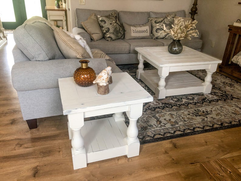Rustic baluster farmhouse end table distressed