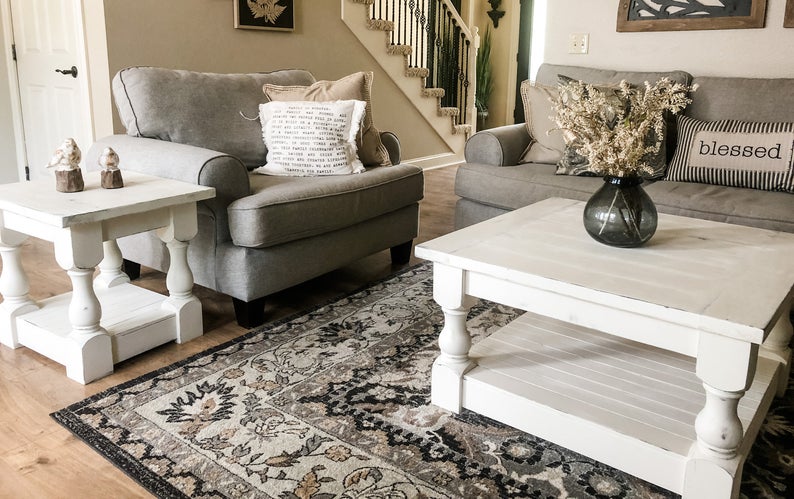 Rustic baluster farmhouse end table distressed