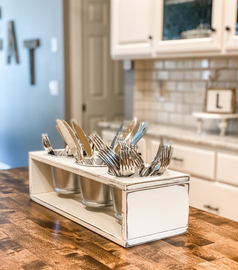 Farmhouse real wood utensil holder distressed
