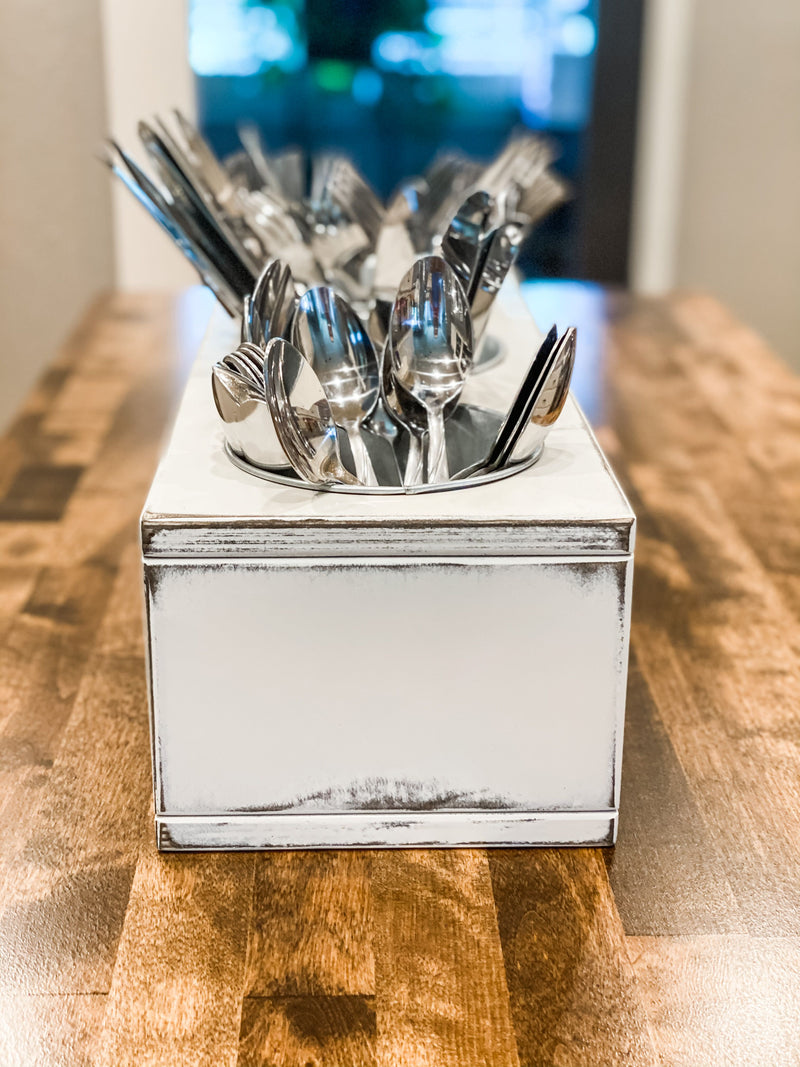 Farmhouse real wood utensil holder distressed