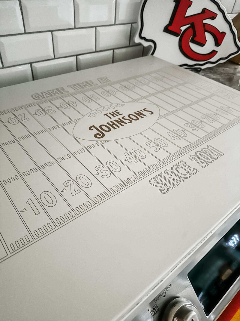 Personalized football "game day" stove cover, ivory distressed