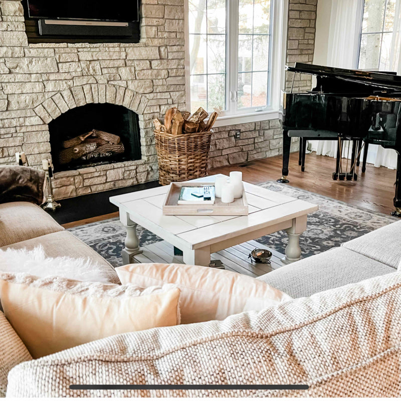 Rustic baluster square farmhouse coffee table all over painted and distressed