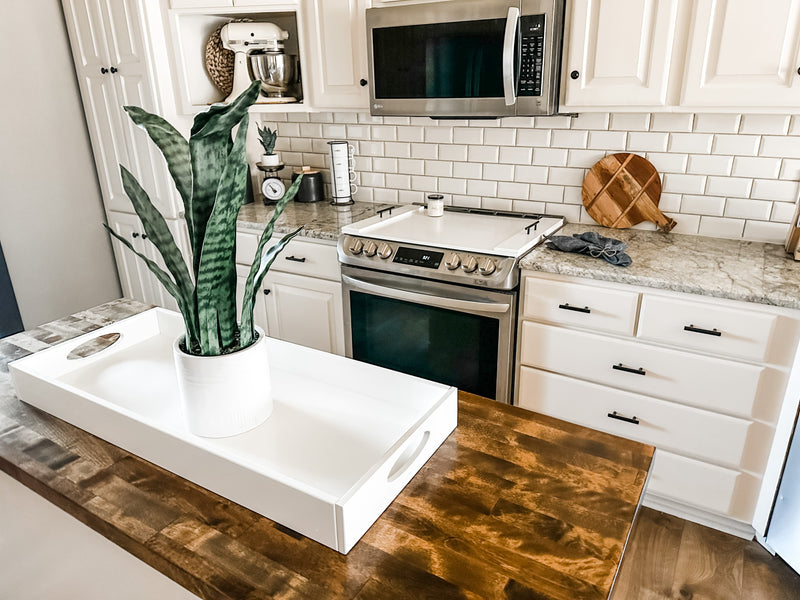 Clean and simple minimalist soft white stove cover