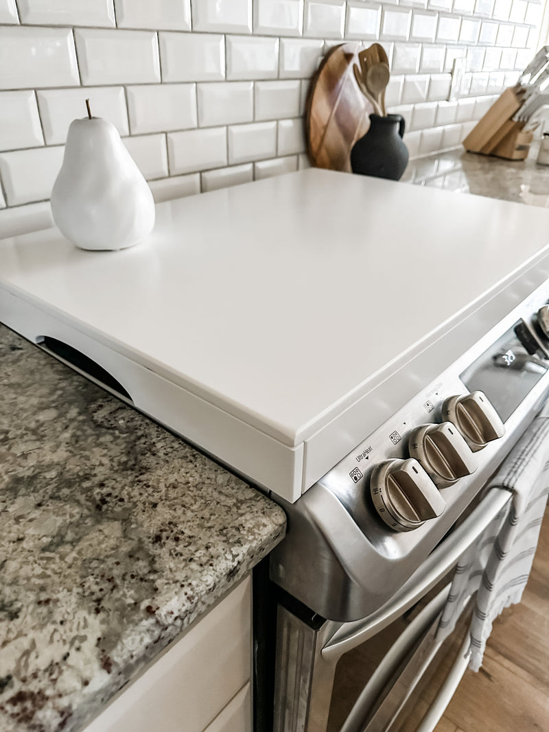 Clean and simple minimalist soft white stove cover