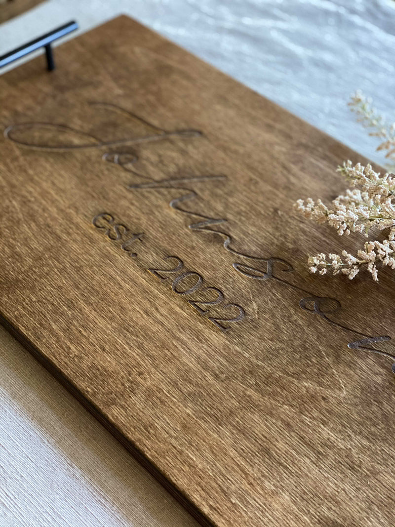 Warm brown personalized last name serving tray