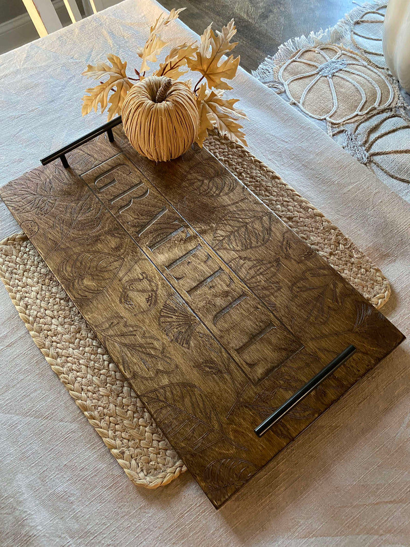 Grateful - thankful - blessed  - warm brown serving tray