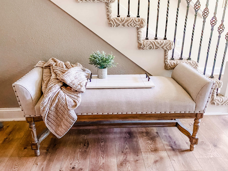 Cottage tray in distressed finish with breadboard edges