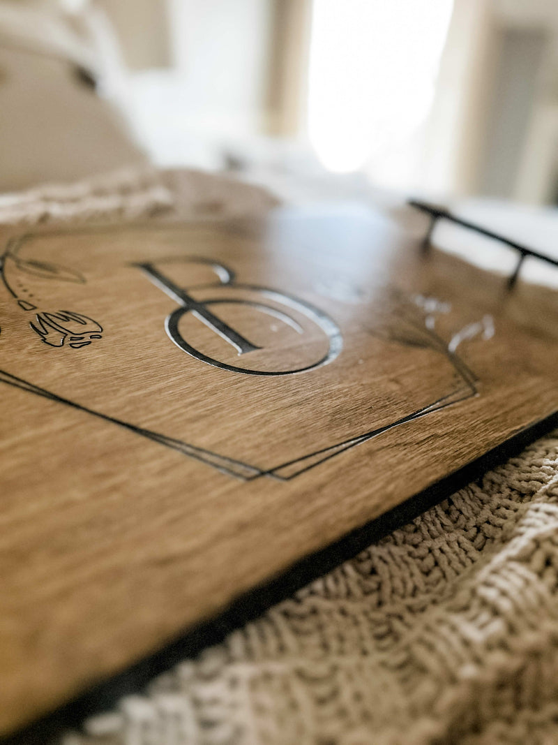 Warm brown personalized initial serving tray