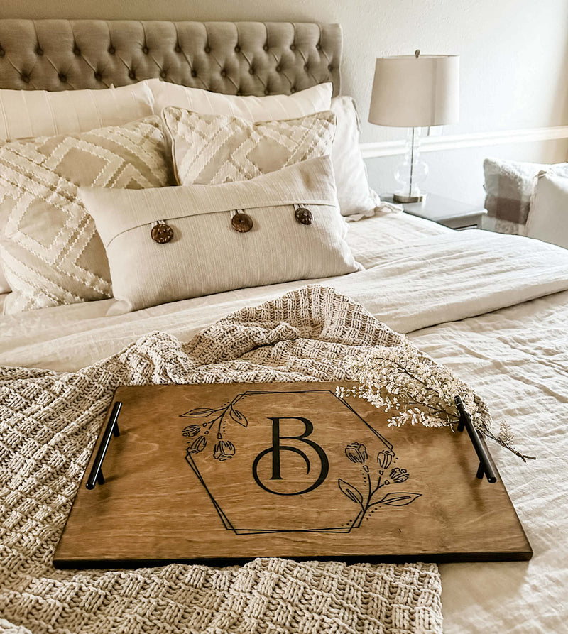 Warm brown personalized initial serving tray