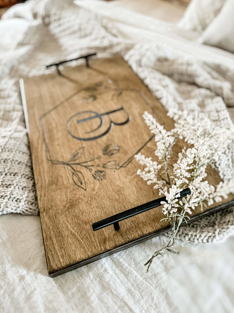 Warm brown personalized initial serving tray